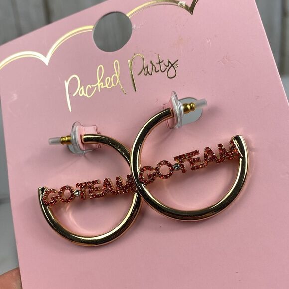 Packed Party Goldtone Go Team Hoop Earrings - Picture 3 of 5